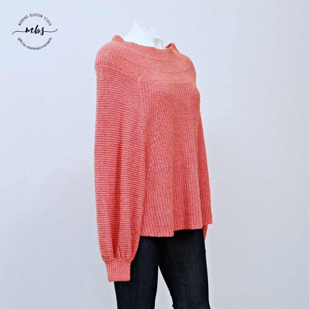 Free People Emmy Mock Neck Oversize Long Sleeve Knit Sweater Orange Women M‎ - Picture 4 of 12